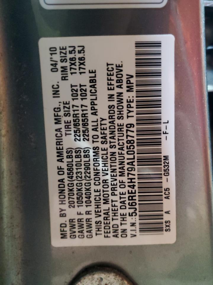 2010 Honda Cr-V Exl VIN: 5J6RE4H79AL058779 Lot: 84269255