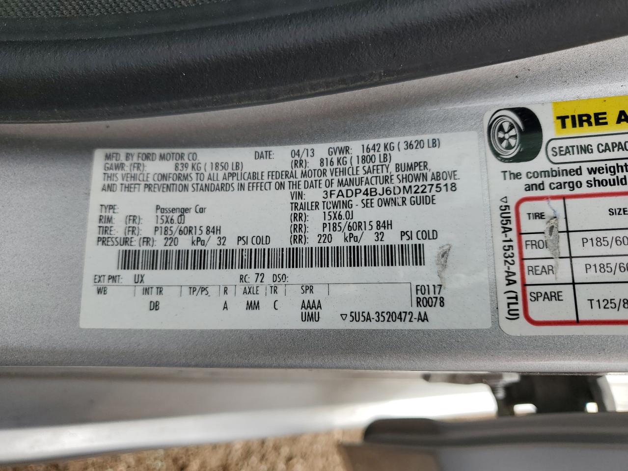 2013 Ford Fiesta Se VIN: 3FADP4BJ6DM227518 Lot: 82064645