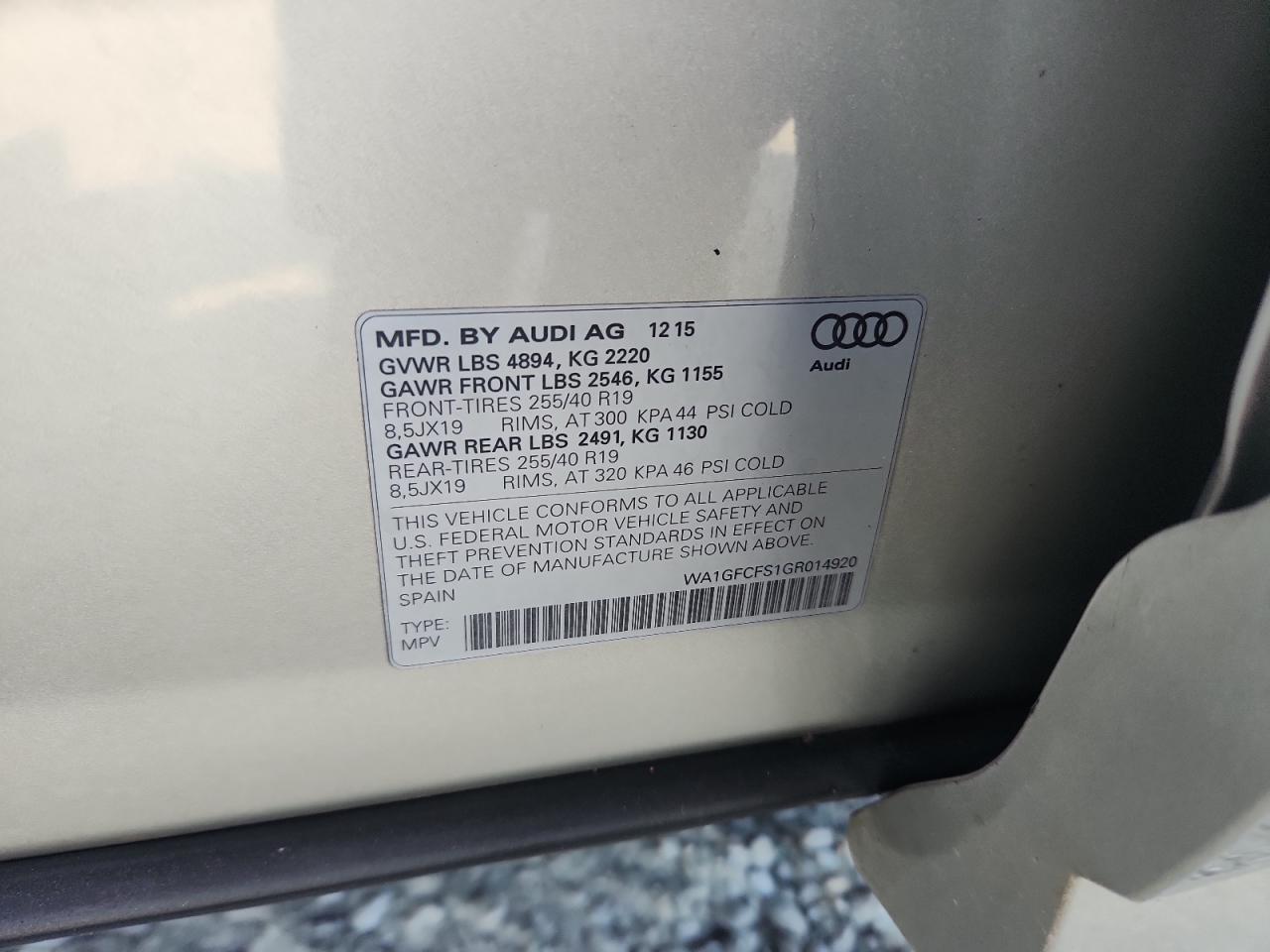 2016 Audi Q3 Prestige VIN: WA1GFCFS1GR014920 Lot: 81627385