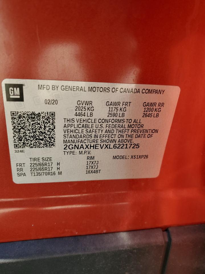 2020 Chevrolet Equinox Ls VIN: 2GNAXHEVXL6221725 Lot: 71284225