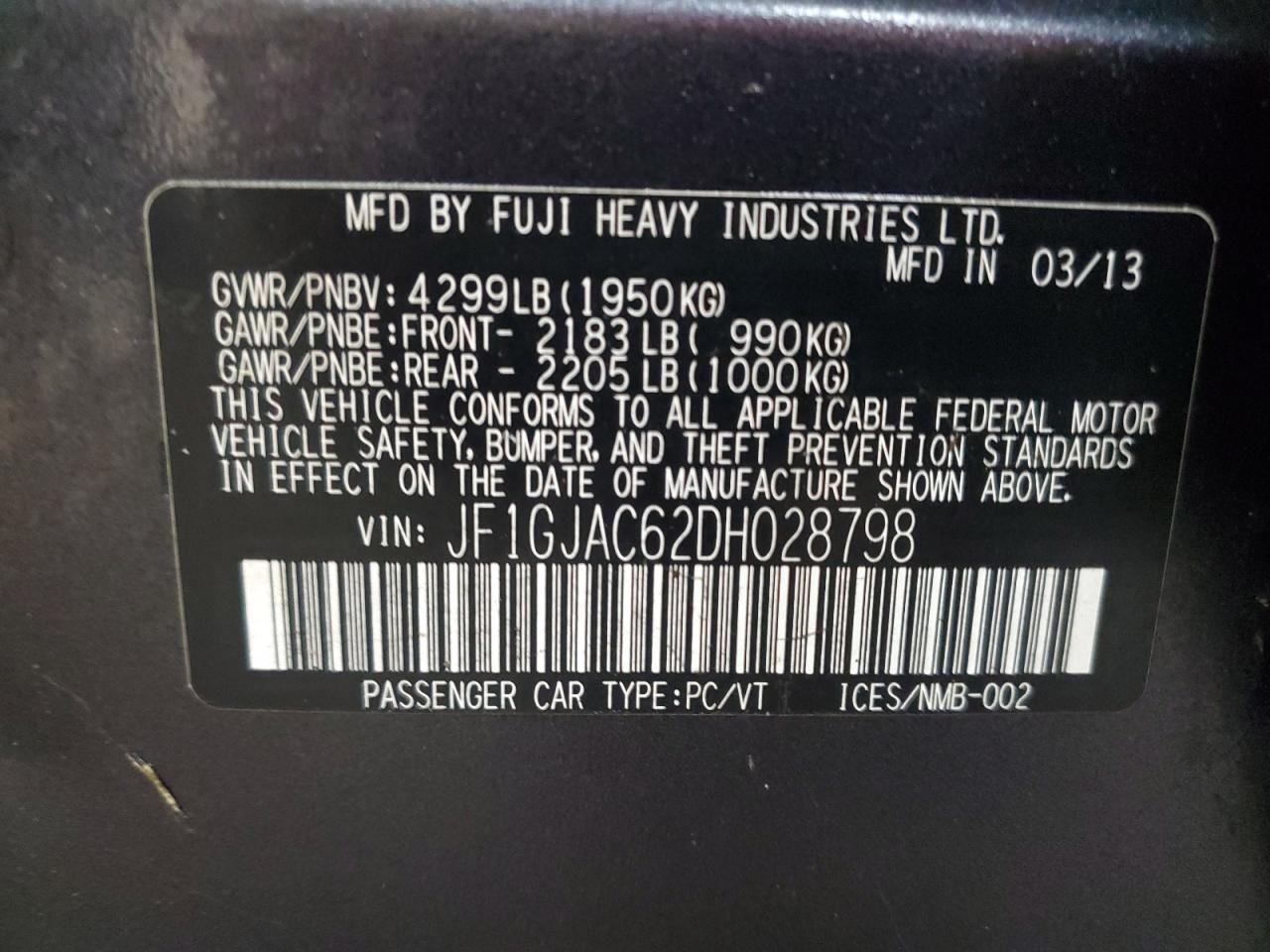 2013 Subaru Impreza Premium VIN: JF1GJAC62DH028798 Lot: 80170205