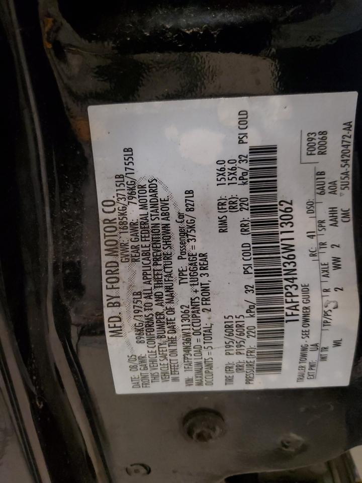 2006 Ford Focus Zx4 VIN: 1FAFP34N36W113062 Lot: 71020335