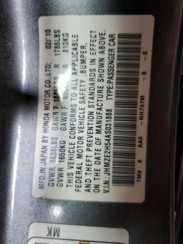 2010 Honda Insight Lx VIN: JHMZE2H54AS031888 Lot: 81029135