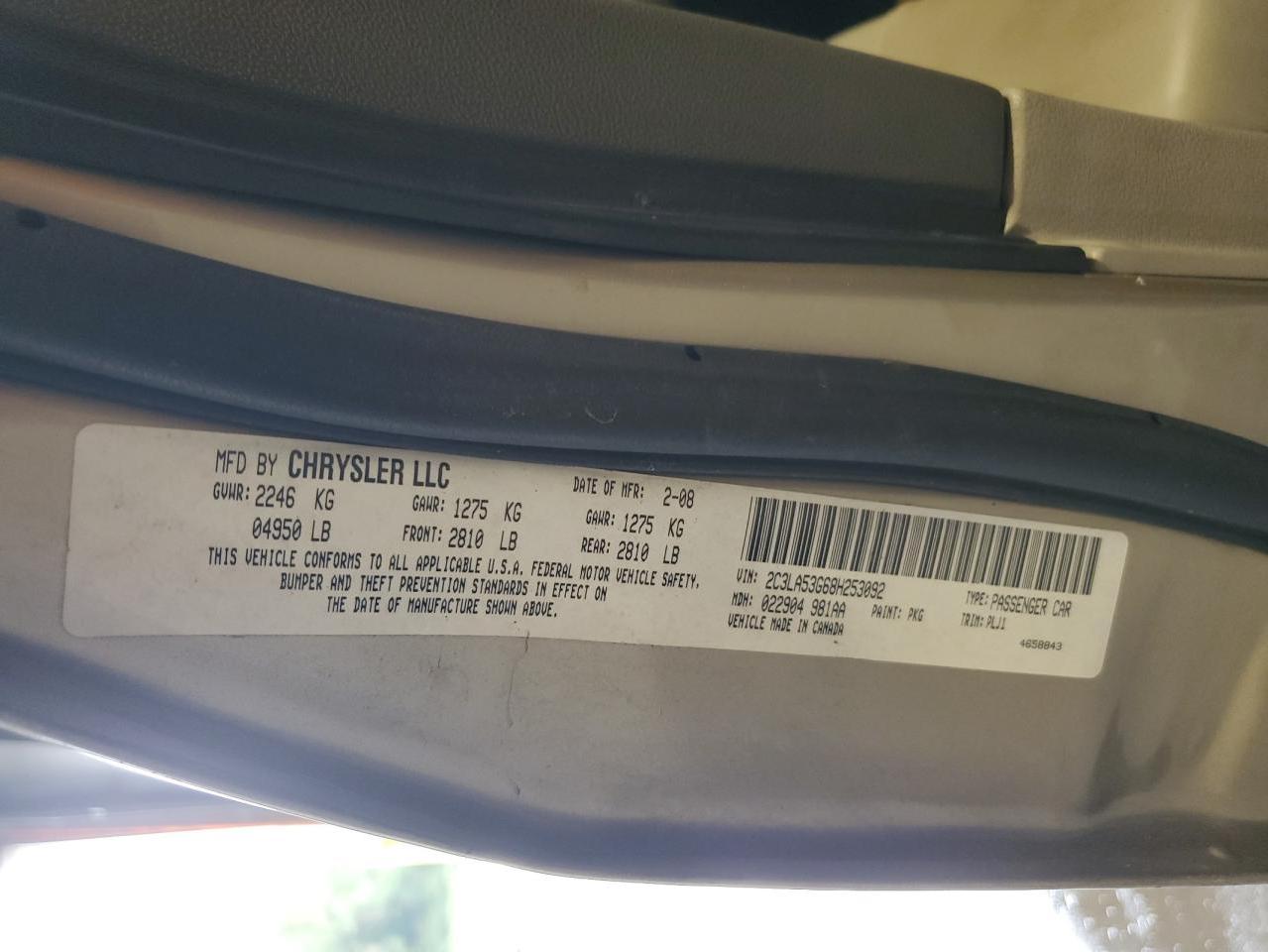 2008 Chrysler 300 Touring VIN: 2C3LA53G68H253092 Lot: 83889465