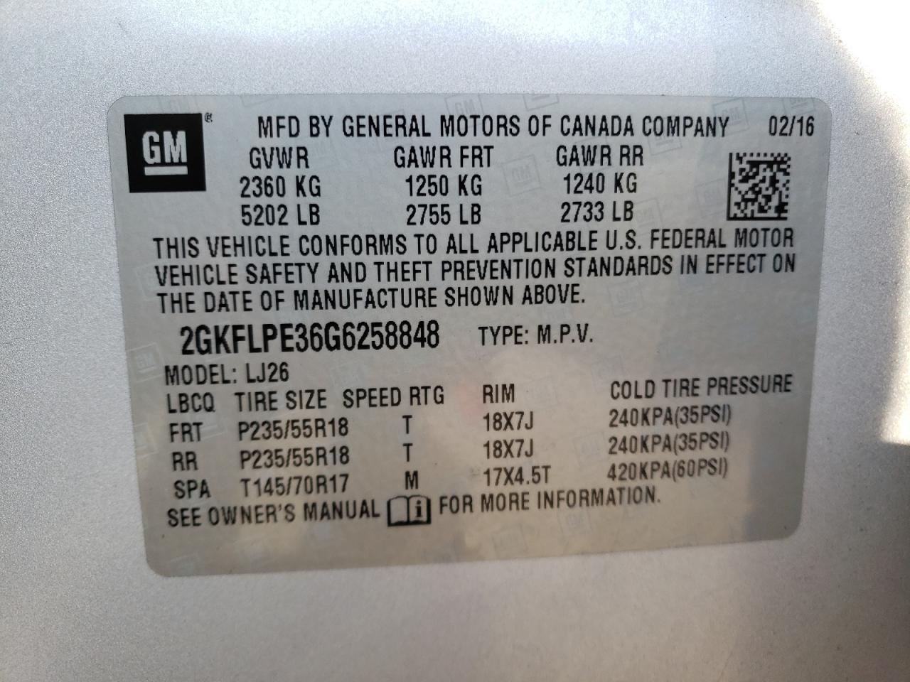 2016 GMC Terrain Slt VIN: 2GKFLPE36G6258848 Lot: 71732415