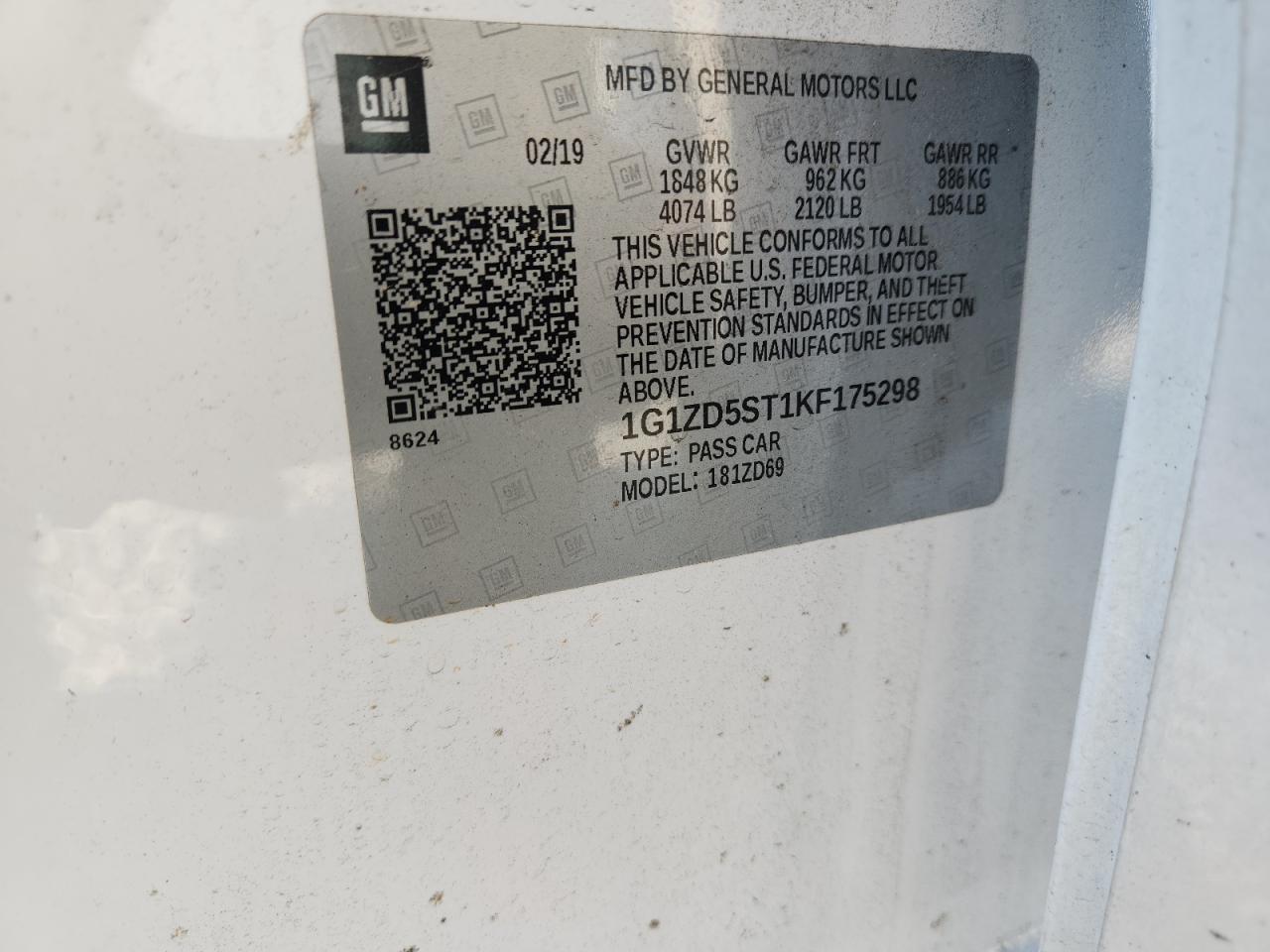2019 Chevrolet Malibu Lt VIN: 1G1ZD5ST1KF175298 Lot: 71201525