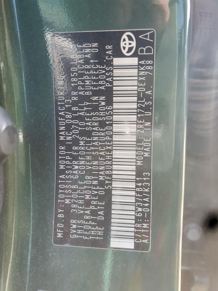 2014 Toyota Corolla L VIN: 5YFBURHEXEP001056 Lot: 81876435