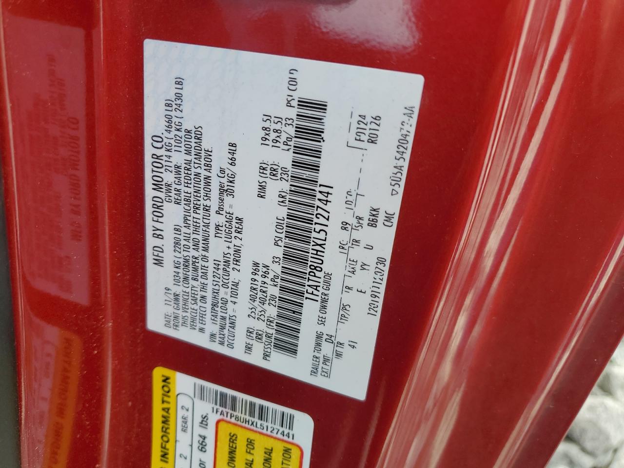 2020 Ford Mustang VIN: 1FATP8UHXL5127441 Lot: 82107025