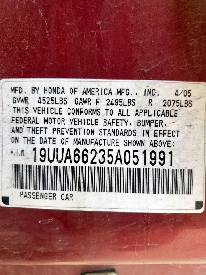 2005 Acura Tl VIN: 19UUA66235A051991 Lot: 81802505