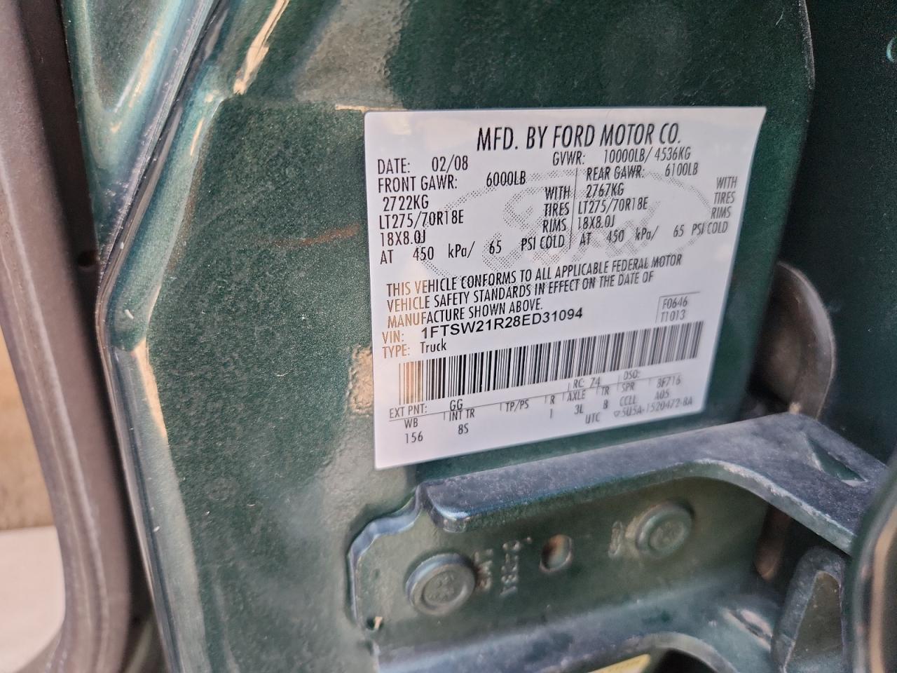 2008 Ford F250 Super Duty VIN: 1FTSW21R28ED31094 Lot: 84791605