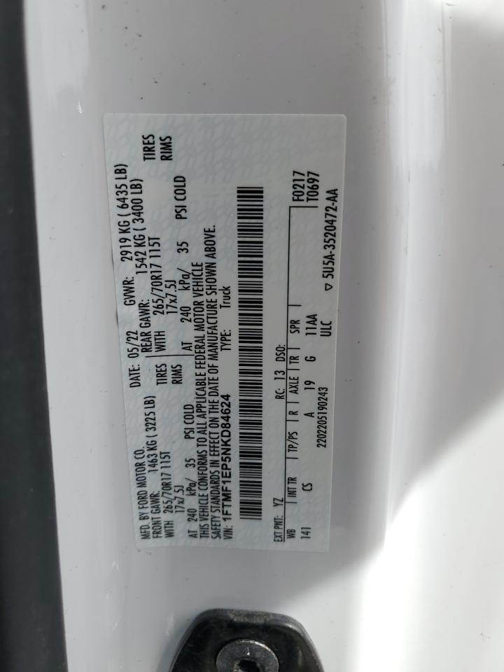 2022 Ford F150 VIN: 1FTMF1EP5NKD84624 Lot: 81895885