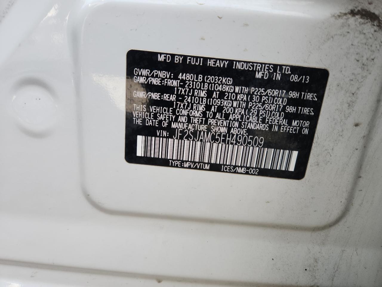 2014 Subaru Forester 2.5I Touring VIN: JF2SJAMC5EH490509 Lot: 82175875