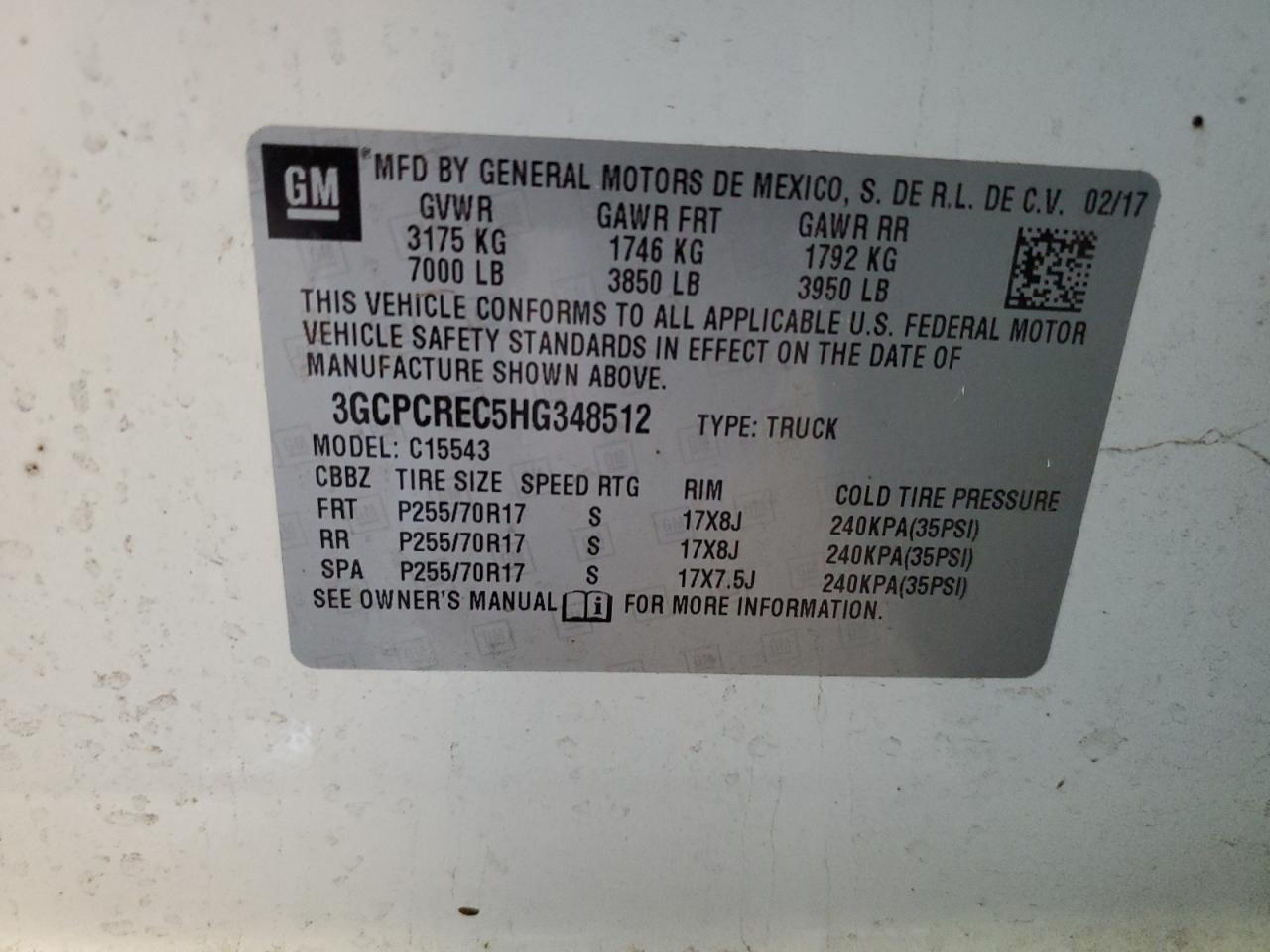 2017 Chevrolet Silverado C1500 Lt VIN: 3GCPCREC5HG348512 Lot: 81526735