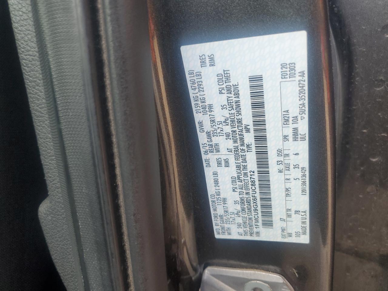 2015 Ford Escape Se VIN: 1FMCU9GX6FUC88712 Lot: 81727685