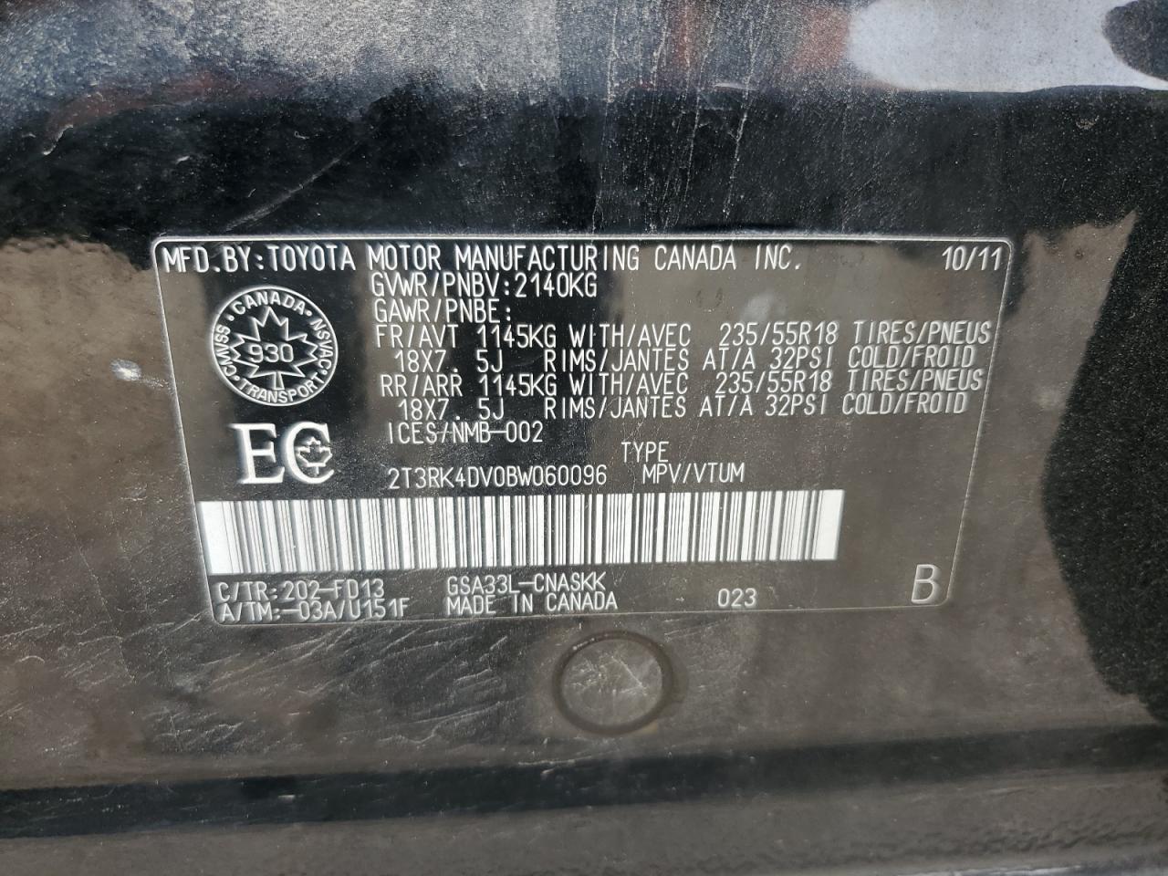 2011 Toyota Rav4 Sport VIN: 2T3RK4DV0BW060096 Lot: 80090845