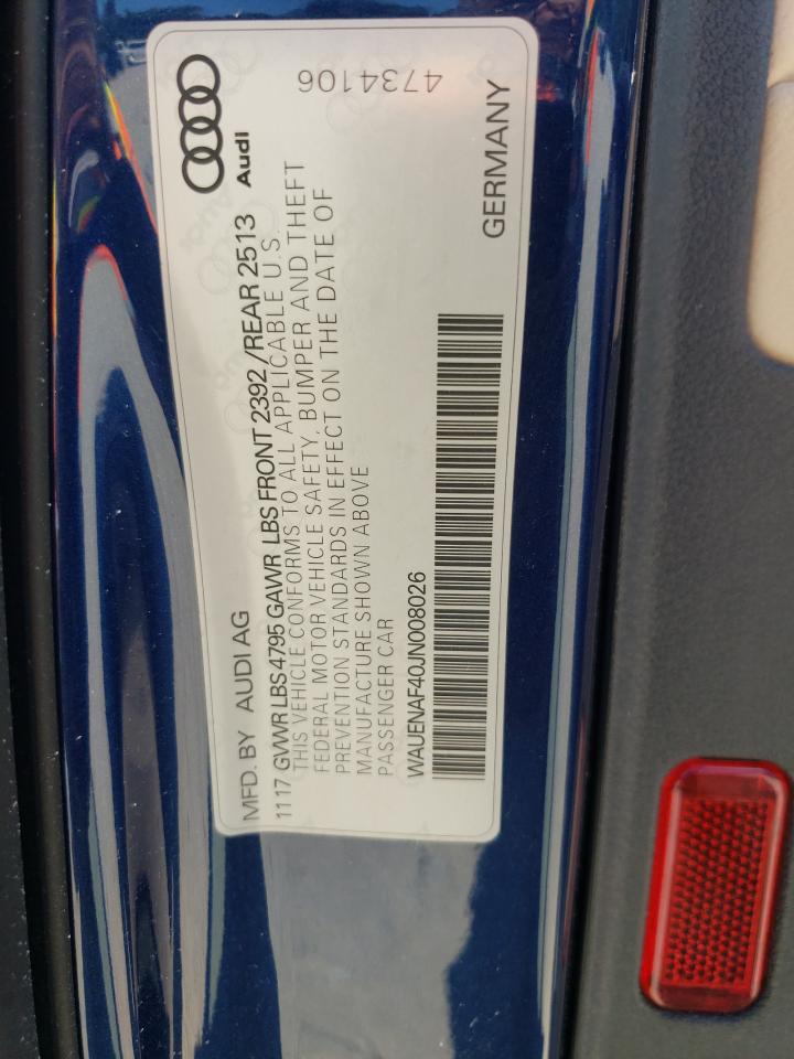 2018 Audi A4 Premium Plus VIN: WAUENAF40JN008026 Lot: 70361975