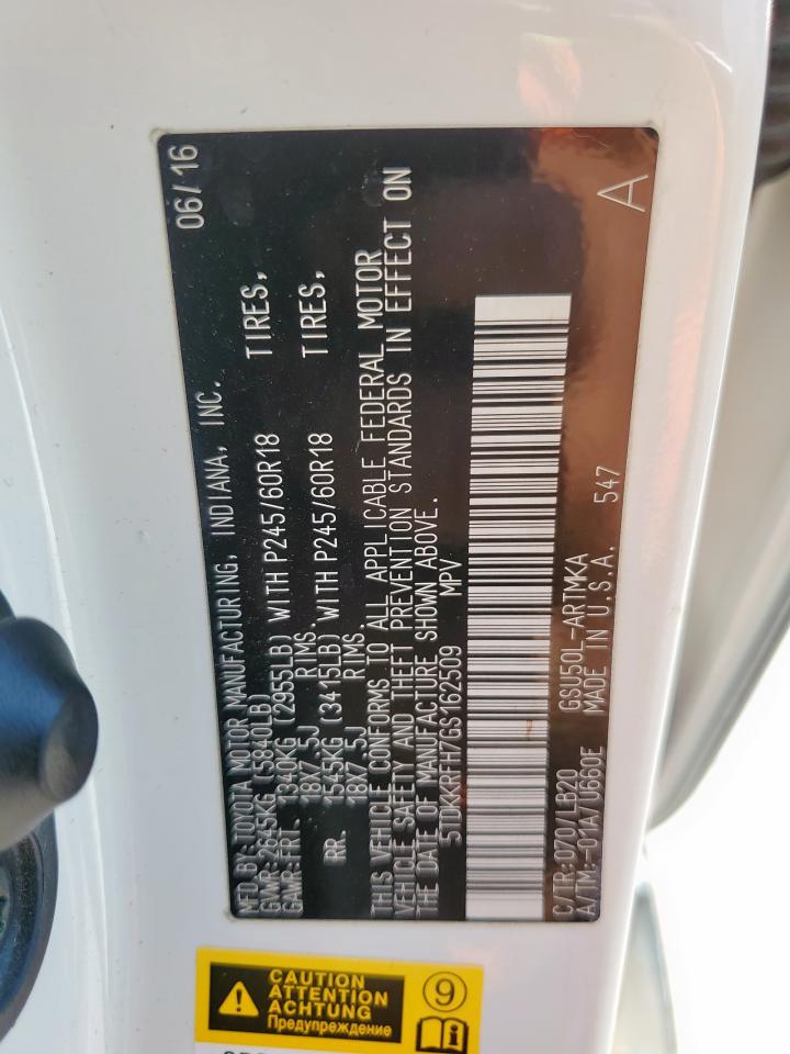 2016 Toyota Highlander Xle VIN: 5TDKKRFH7GS162509 Lot: 71402775