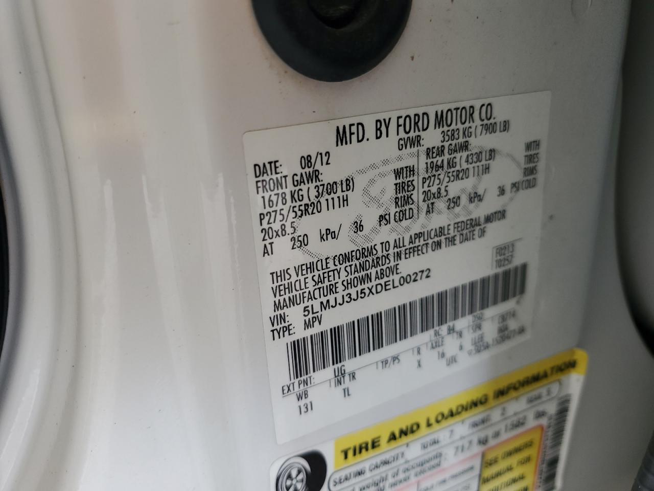 2013 Lincoln Navigator L VIN: 5LMJJ3J5XDEL00272 Lot: 80018205