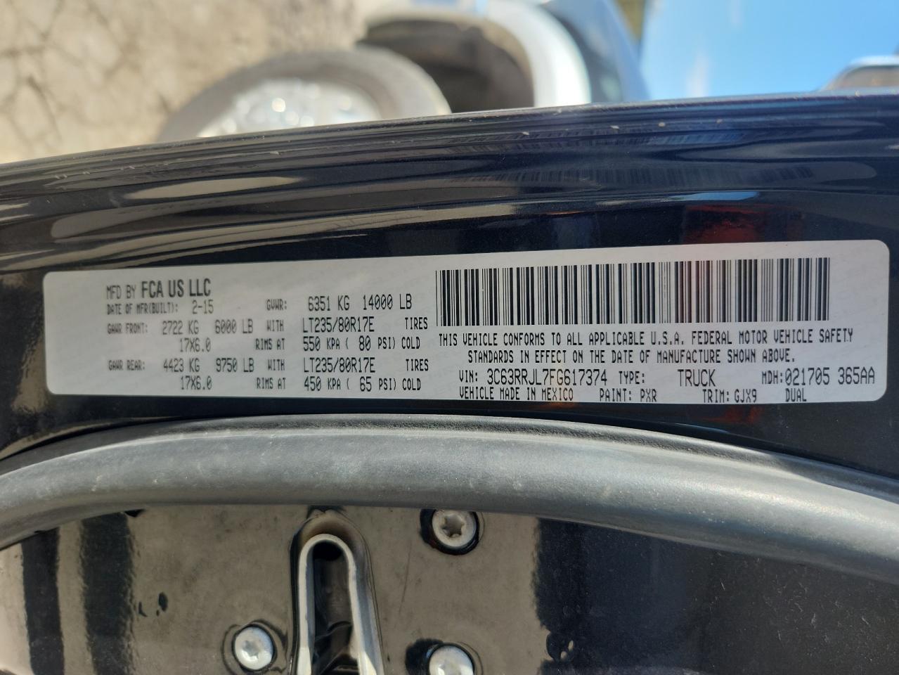2015 Ram 3500 Laramie VIN: 3C63RRJL7FG617374 Lot: 84003795