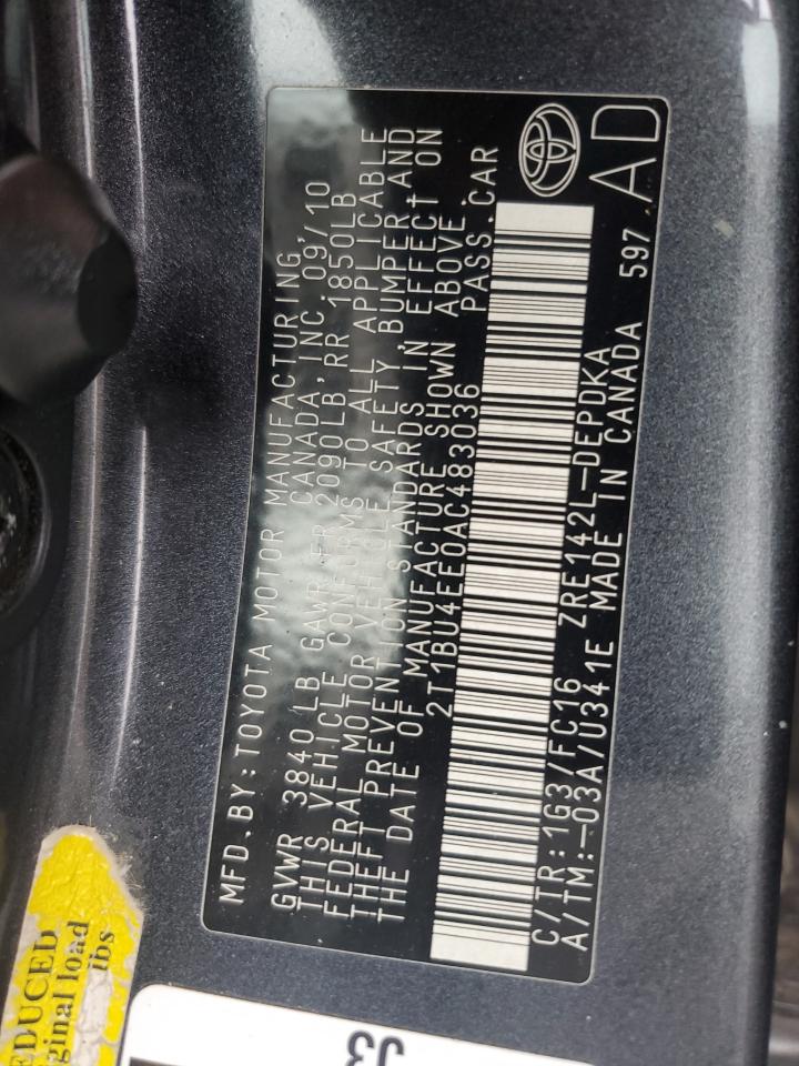 2010 Toyota Corolla Base VIN: 2T1BU4EE0AC483036 Lot: 80125245