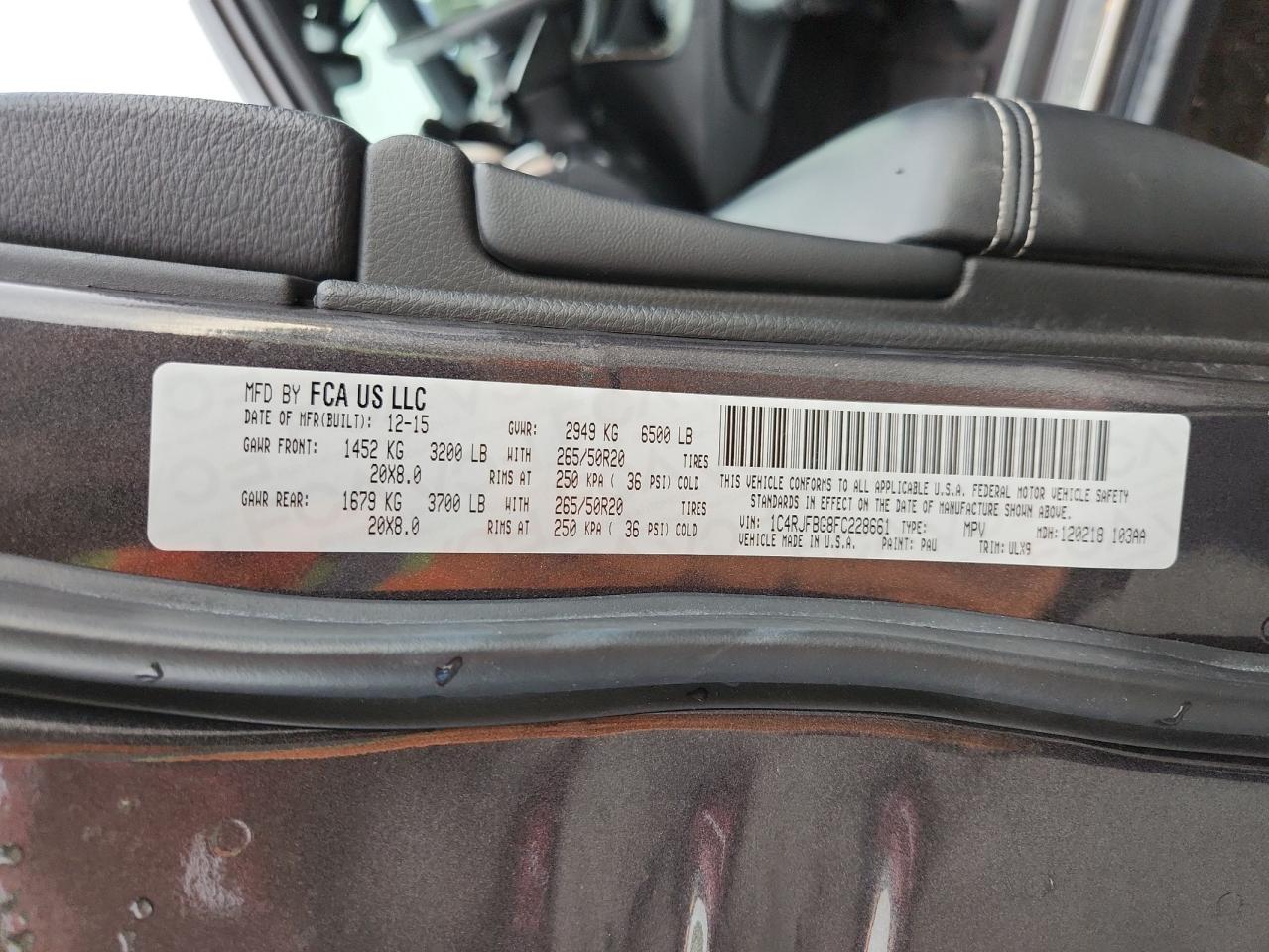 2015 Jeep Grand Cherokee Limited VIN: 1C4RJFBG8FC228661 Lot: 71929985