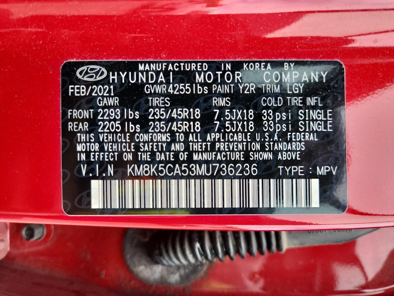 2021 Hyundai Kona Ultimate VIN: KM8K5CA53MU736236 Lot: 81140685