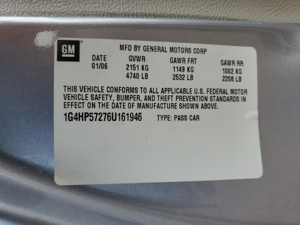 2006 Buick Lucerne Cx VIN: 1G4HP57276U161946 Lot: 81523985