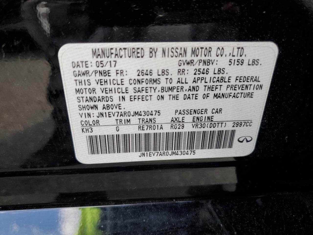 2018 Infiniti Q50 Luxe VIN: JN1EV7AR0JM430475 Lot: 80428405