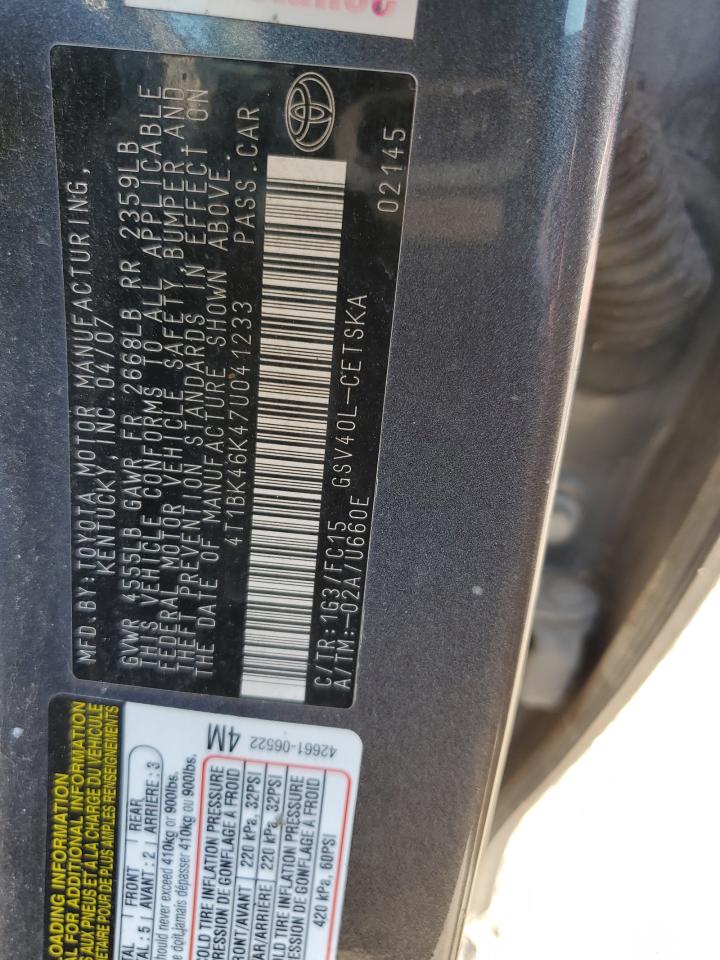 2007 Toyota Camry Le VIN: 4T1BK46K47U041233 Lot: 71120055