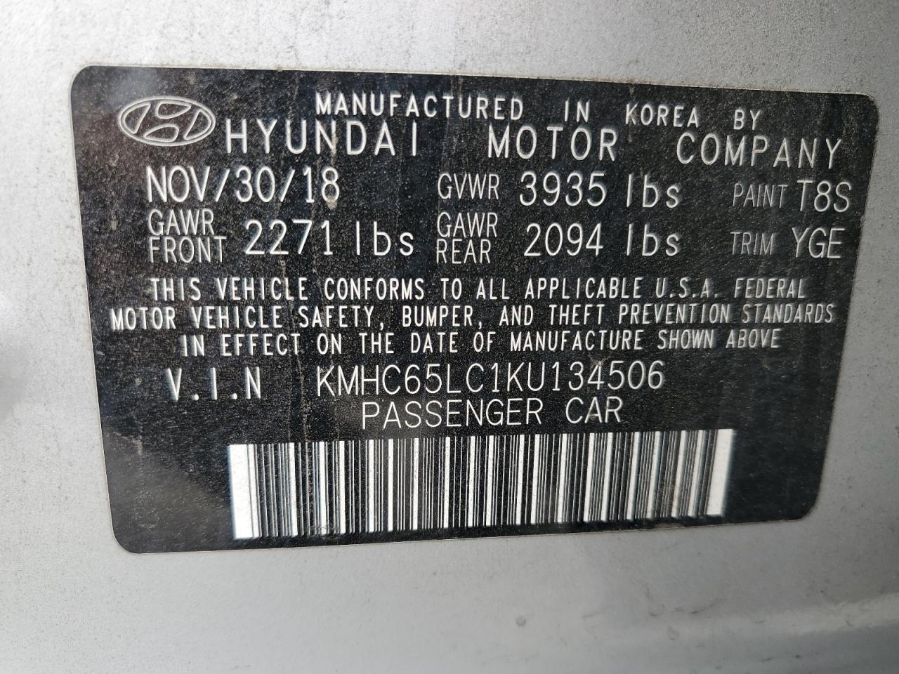 2019 Hyundai Ioniq Blue VIN: KMHC65LC1KU134506 Lot: 81238885