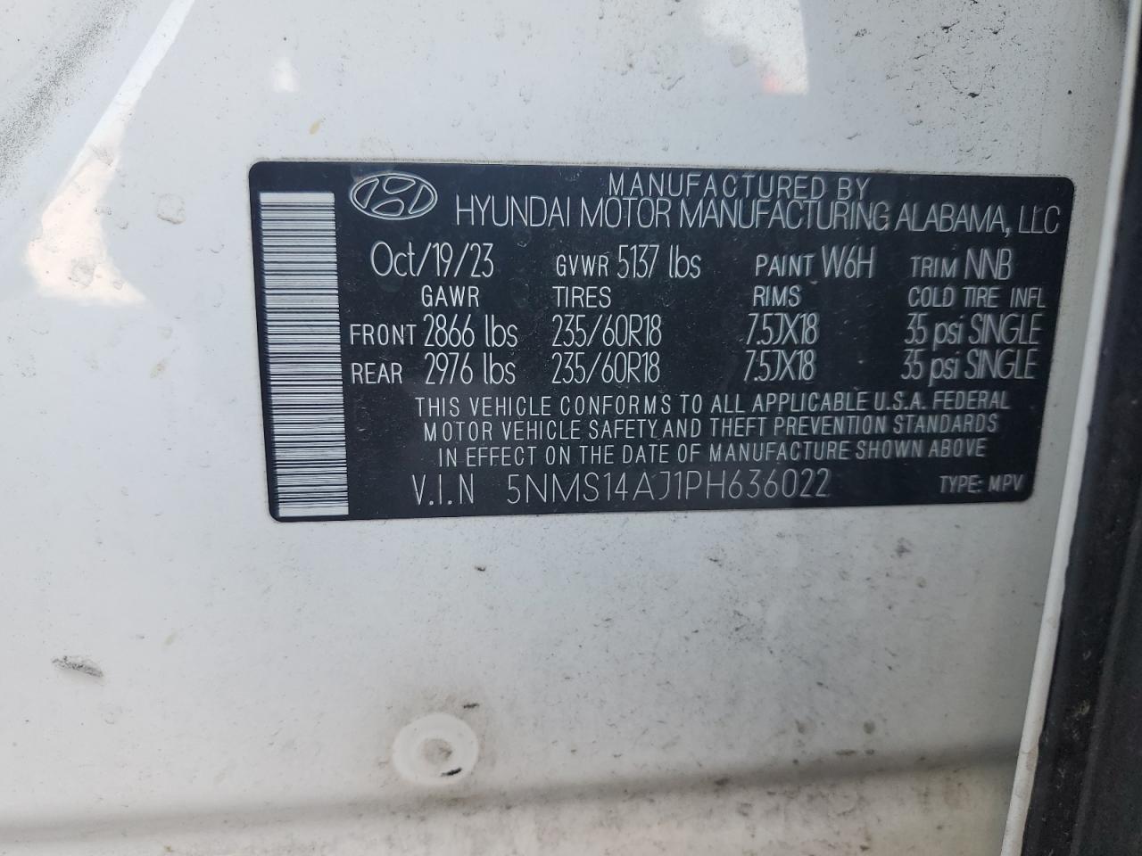 2023 Hyundai Santa Fe Se VIN: 5NMS14AJ1PH636022 Lot: 81254595