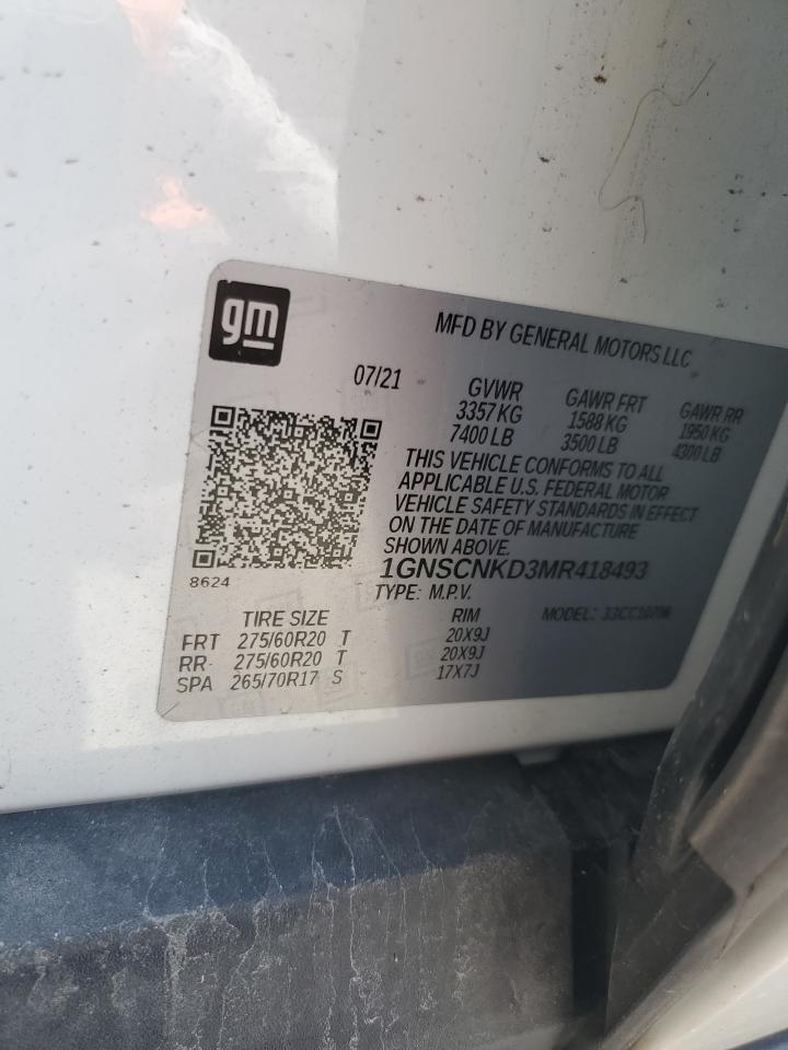 2021 Chevrolet Tahoe C1500 Lt VIN: 1GNSCNKD3MR418493 Lot: 71512635