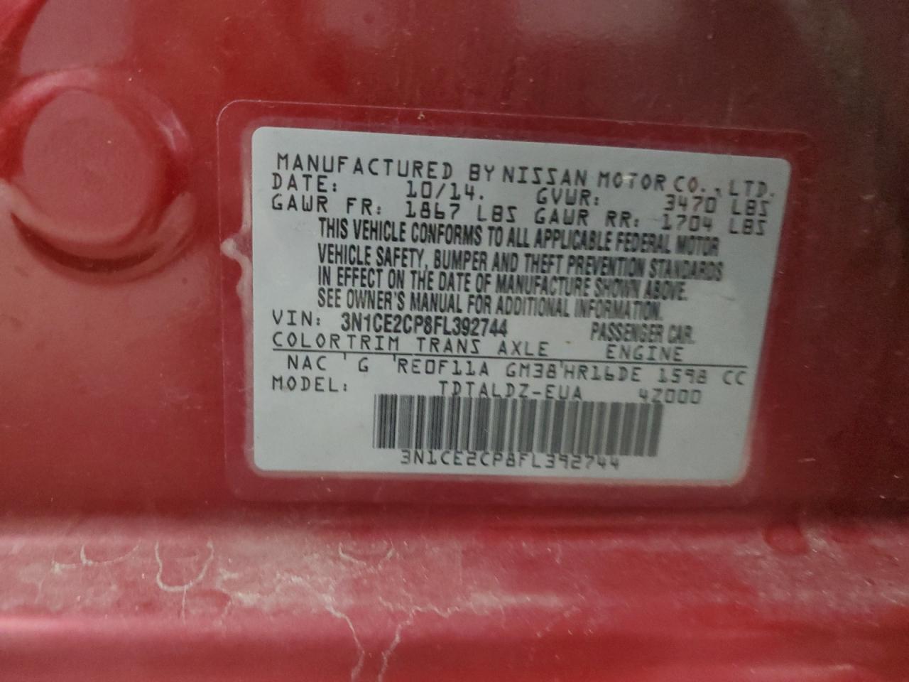 2015 Nissan Versa Note S VIN: 3N1CE2CP8FL392744 Lot: 82063505
