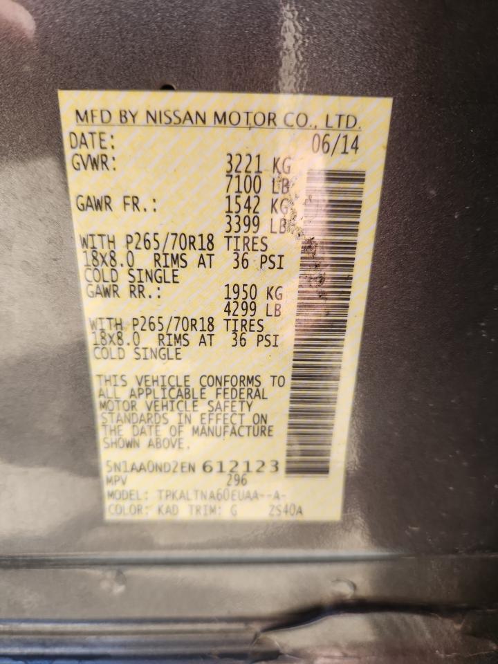 2014 Nissan Armada Sv VIN: 5N1AA0ND2EN612123 Lot: 80353995