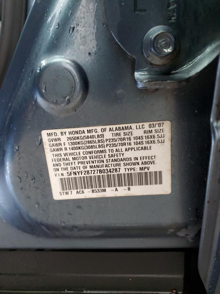 2007 Honda Pilot Exl VIN: 5FNYF28727B034287 Lot: 81665455