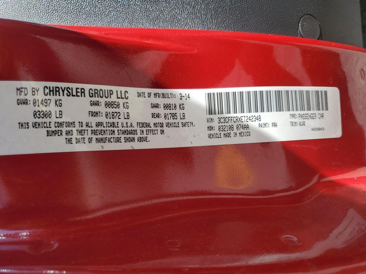 2014 Fiat 500 Lounge VIN: 3C3CFFCRXET242348 Lot: 84483755