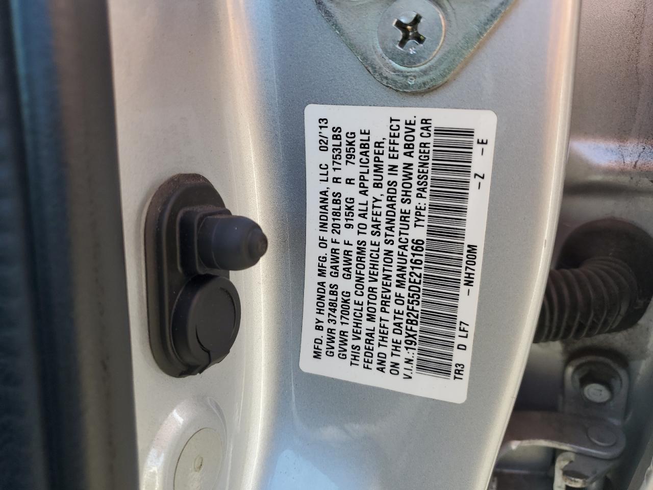 2013 Honda Civic Lx VIN: 19XFB2F55DE216166 Lot: 84284205