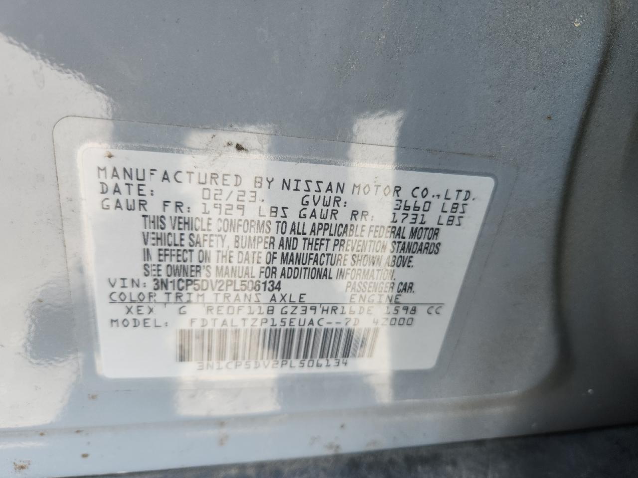 2023 Nissan Kicks Sr VIN: 3N1CP5DV2PL506134 Lot: 81606875