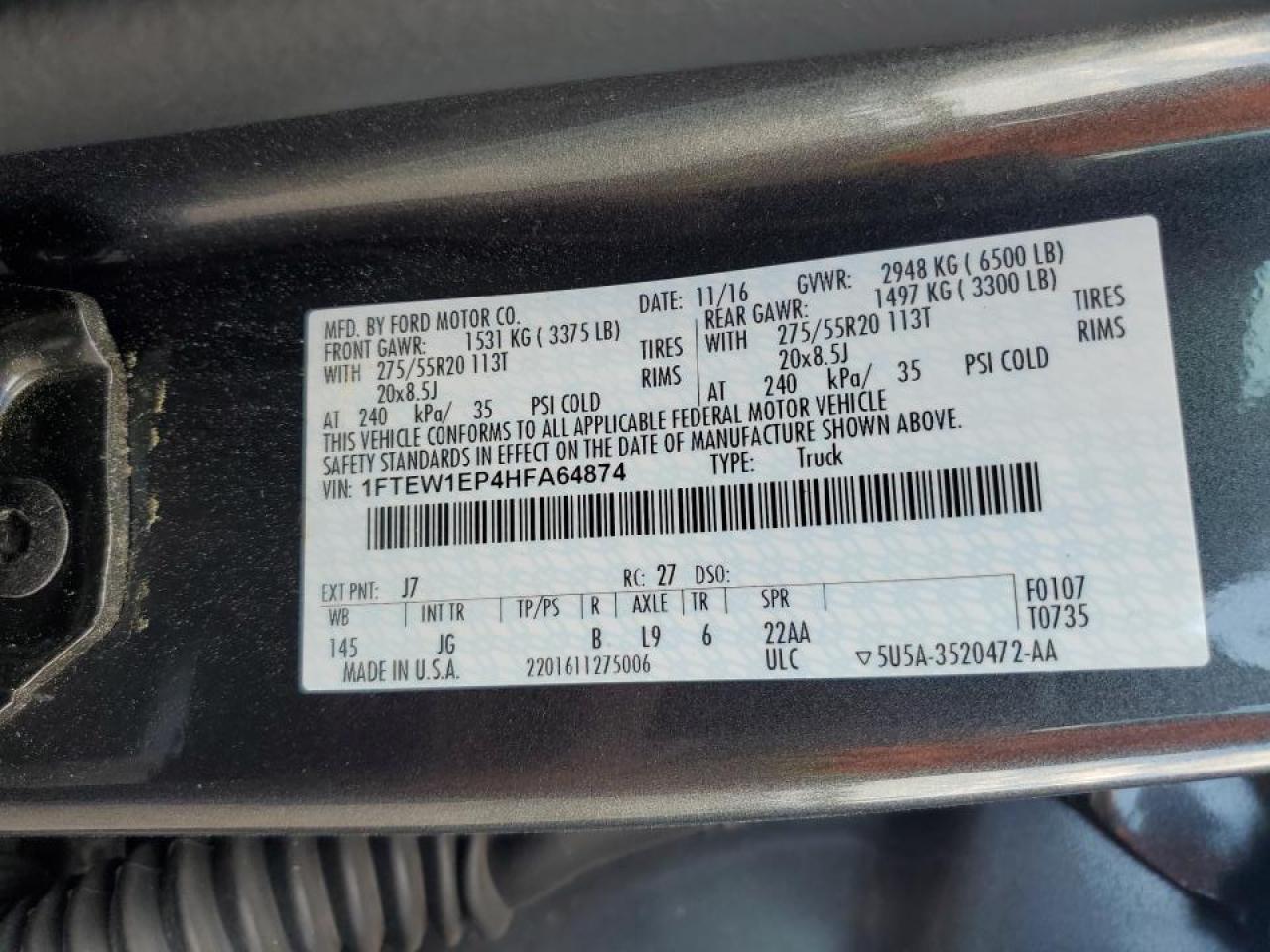 2017 Ford F150 Supercrew VIN: 1FTEW1EP4HFA64874 Lot: 80875205