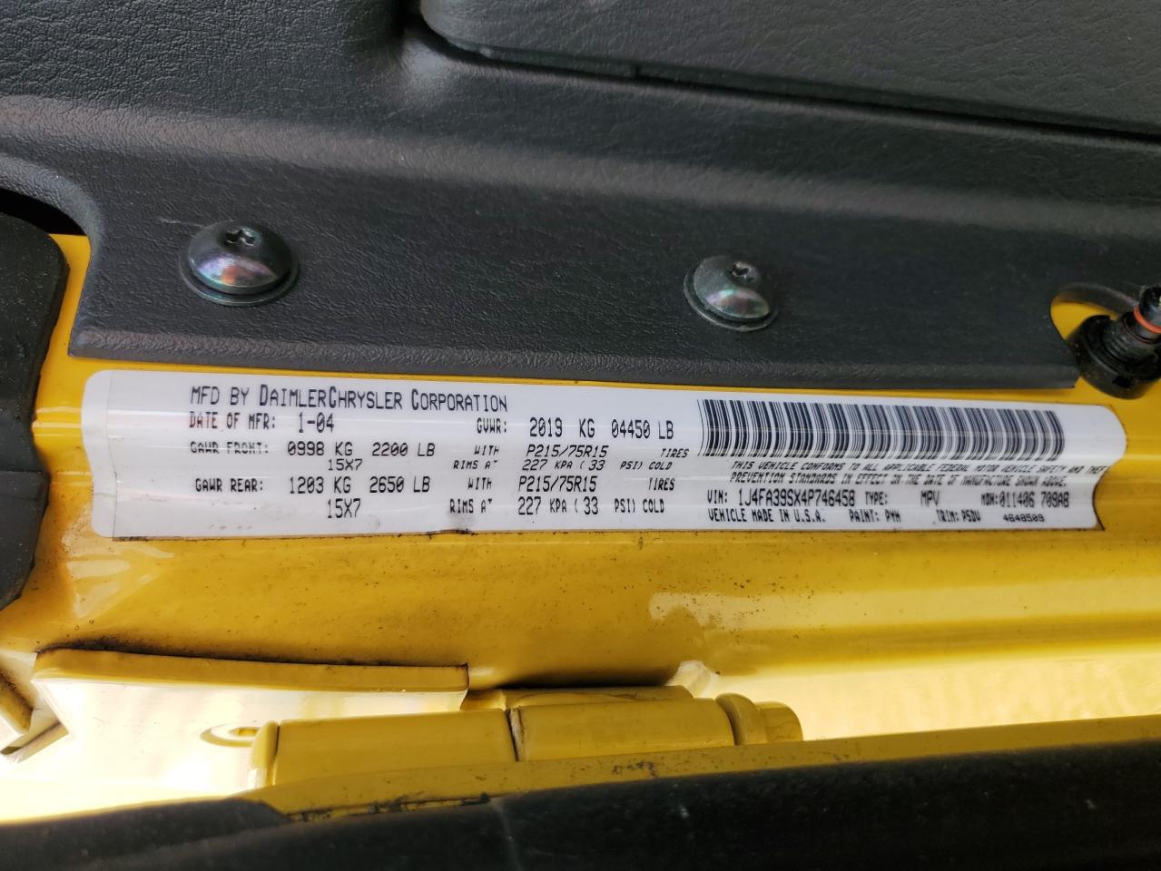 2004 Jeep Wrangler X VIN: 1J4FA39SX4P746458 Lot: 82058225