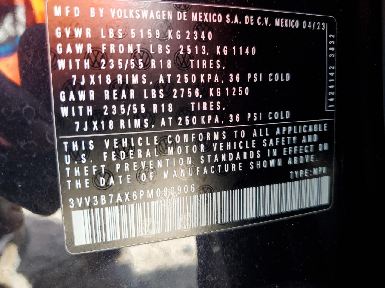 2023 Volkswagen Tiguan Se VIN: 3VV3B7AX6PM090906 Lot: 84029195