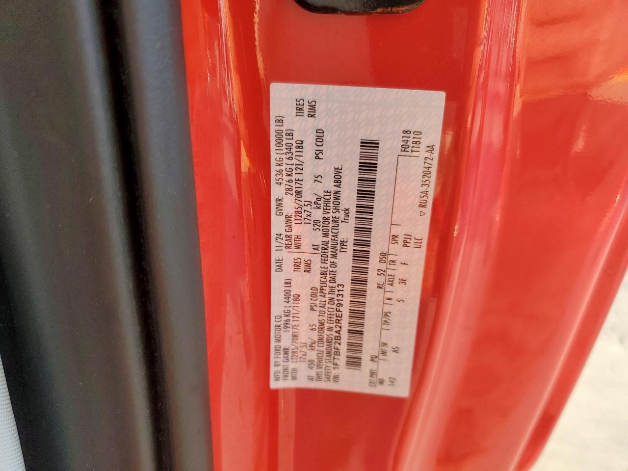 2024 Ford F250 Super Duty VIN: 1FTBF2BA2REF91313 Lot: 84004385