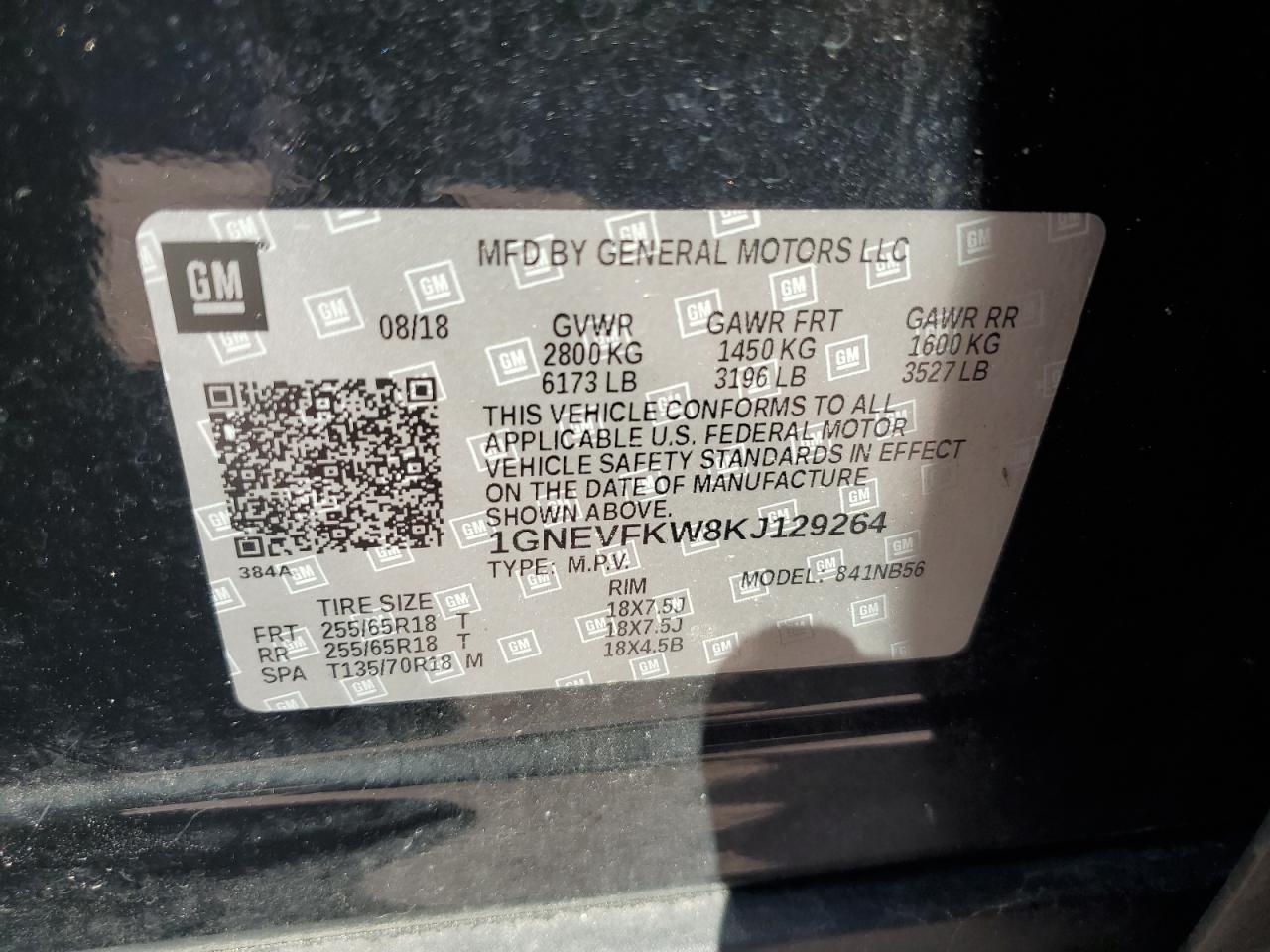 2019 Chevrolet Traverse Ls VIN: 1GNEVFKW8KJ129264 Lot: 70876325