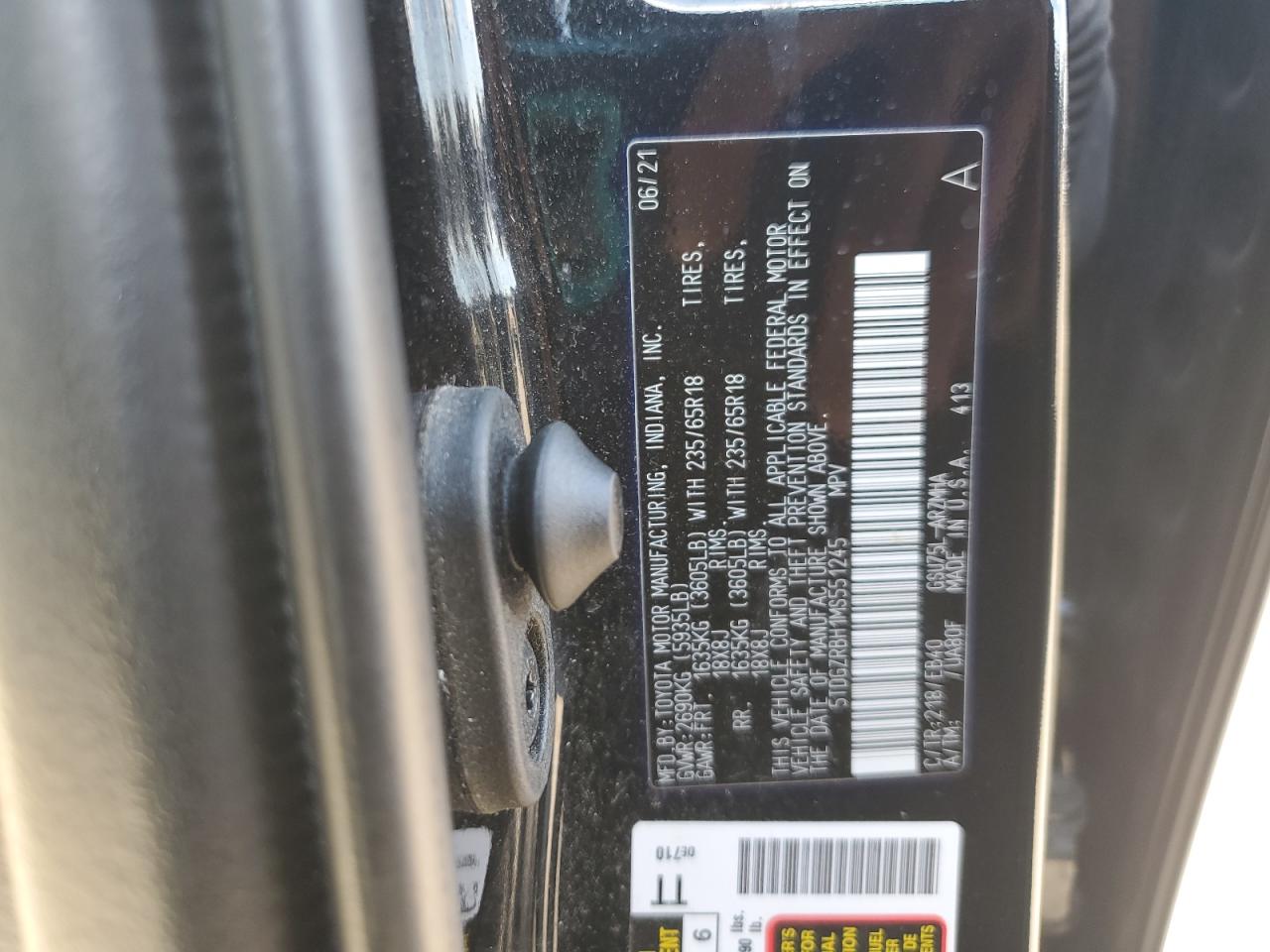 2021 Toyota Highlander Xle VIN: 5TDGZRBH1MS551245 Lot: 83946945