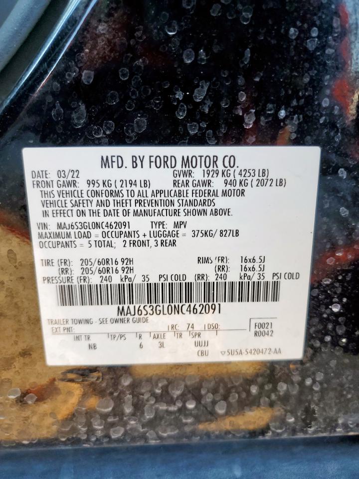 2022 Ford Ecosport Se VIN: MAJ6S3GL0NC462091 Lot: 71920515