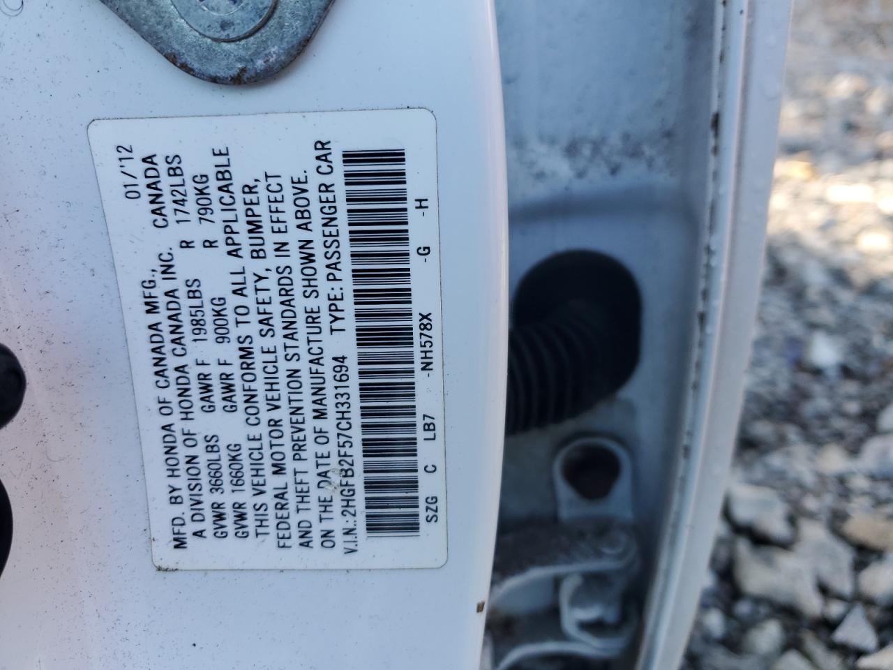 2012 Honda Civic Lx VIN: 2HGFB2F57CH331694 Lot: 84215345