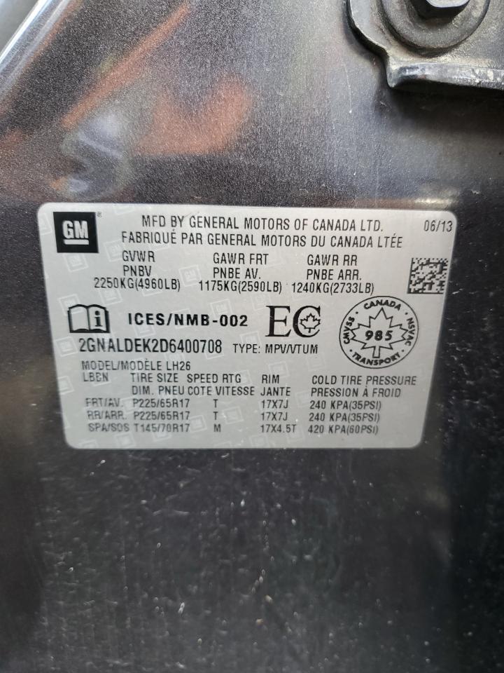 2013 Chevrolet Equinox Lt VIN: 2GNALDEK2D6400708 Lot: 80824845