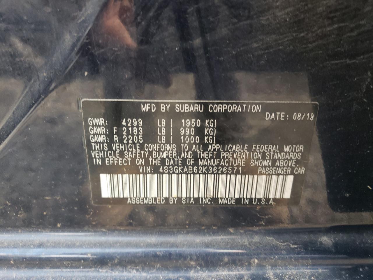 2019 Subaru Impreza VIN: 4S3GKAB62K3626571 Lot: 71546855