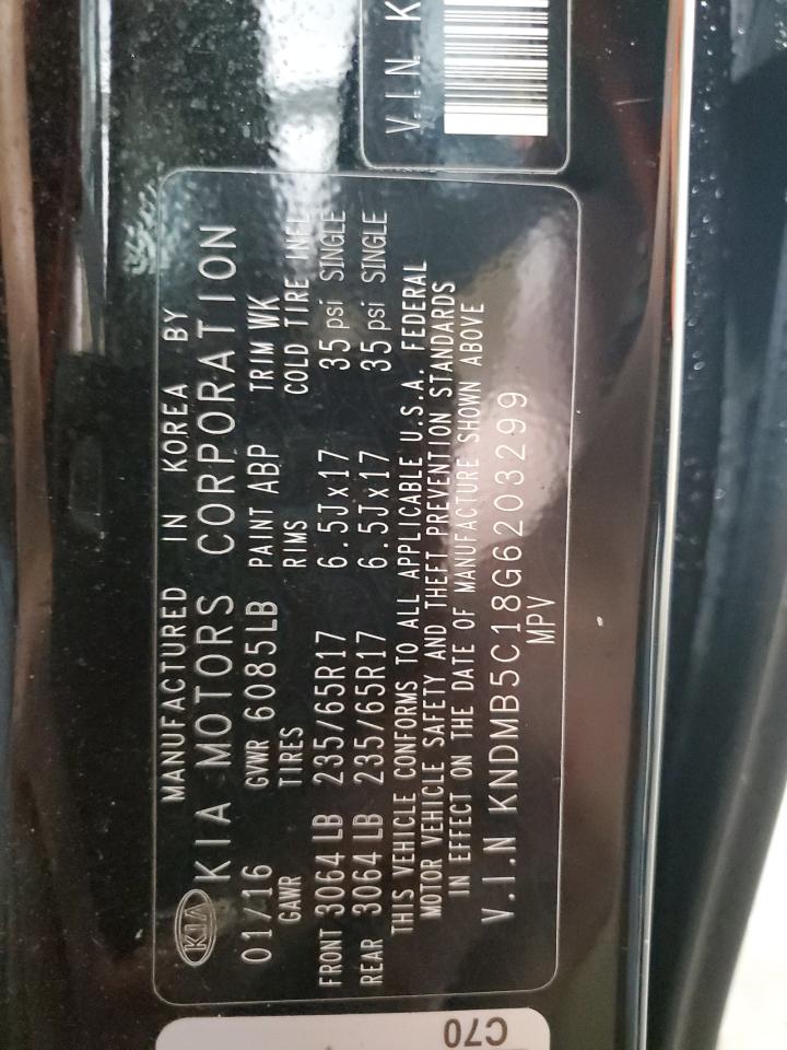 2016 Kia Sedona Lx VIN: KNDMB5C18G6203299 Lot: 81101885