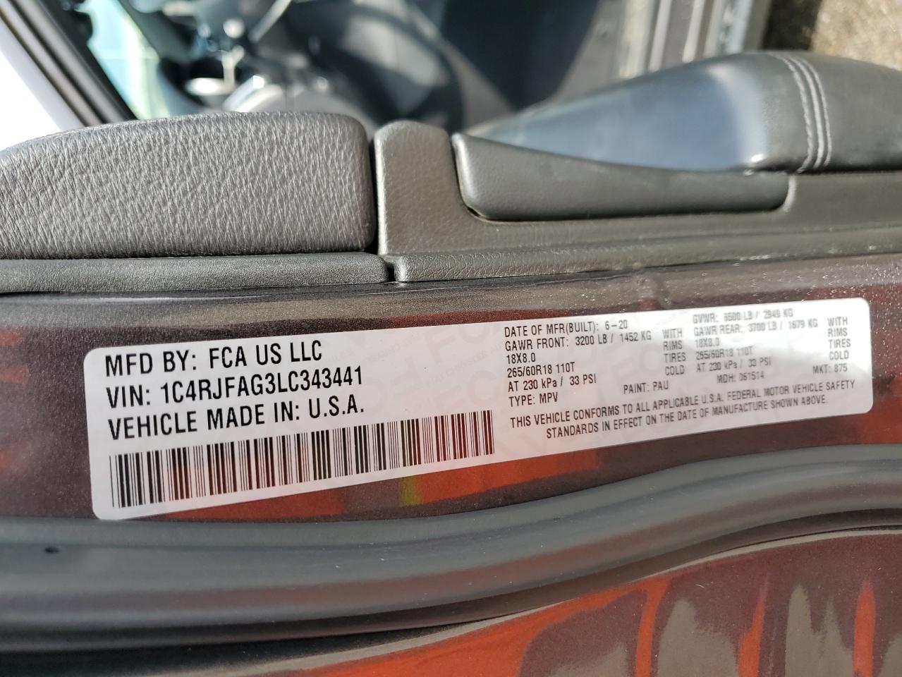 2020 Jeep Grand Cherokee Laredo VIN: 1C4RJFAG3LC343441 Lot: 83996225